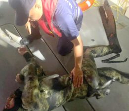 Dalgıç kıyafetleri ile denizin ortasında yakalandı