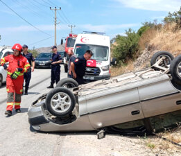 Gürece’de araç takla attı
